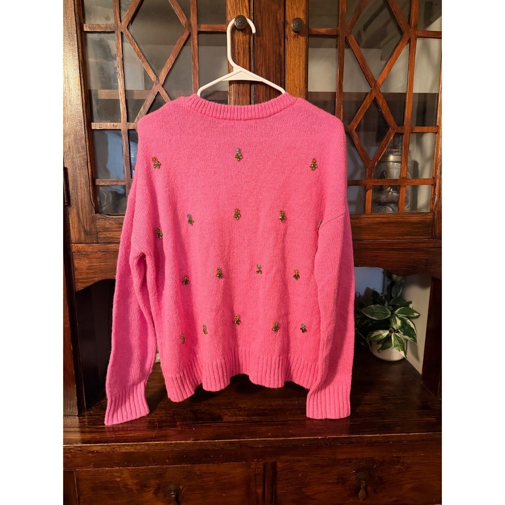 Lilly Pulitzer Stila Stilla Pink Embellished Beaded Wool Blend Sweater Large - Picture 3 of 7